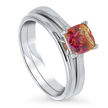 Solitaire Kaleidoscope Red Orange CZ Ring Set in Sterling Silver