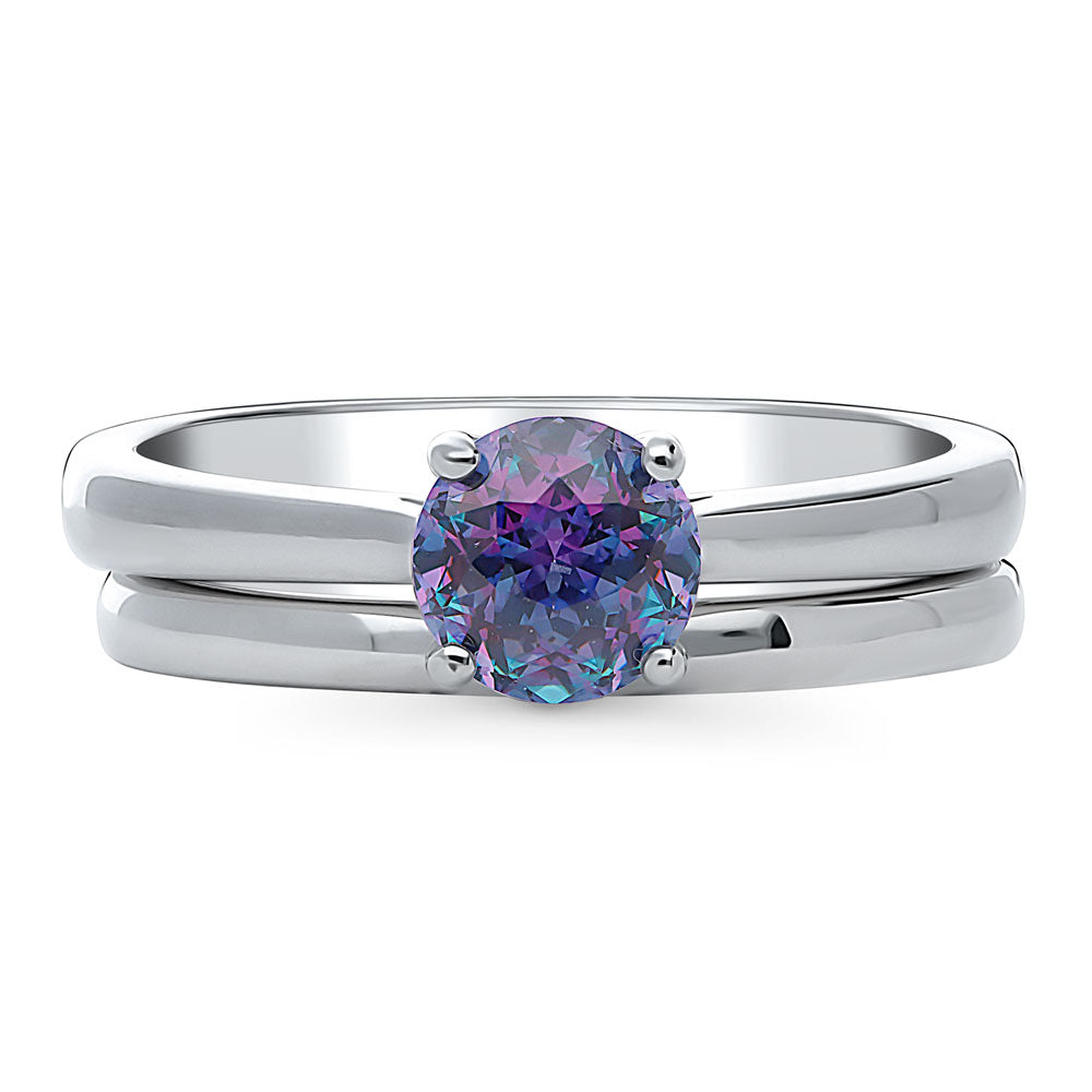 Kaleidoscope Solitaire Purple Aqua CZ Ring Set in Sterling Silver, 1 of 12