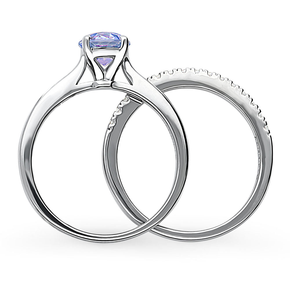 Kaleidoscope Solitaire Purple Aqua CZ Ring Set in Sterling Silver