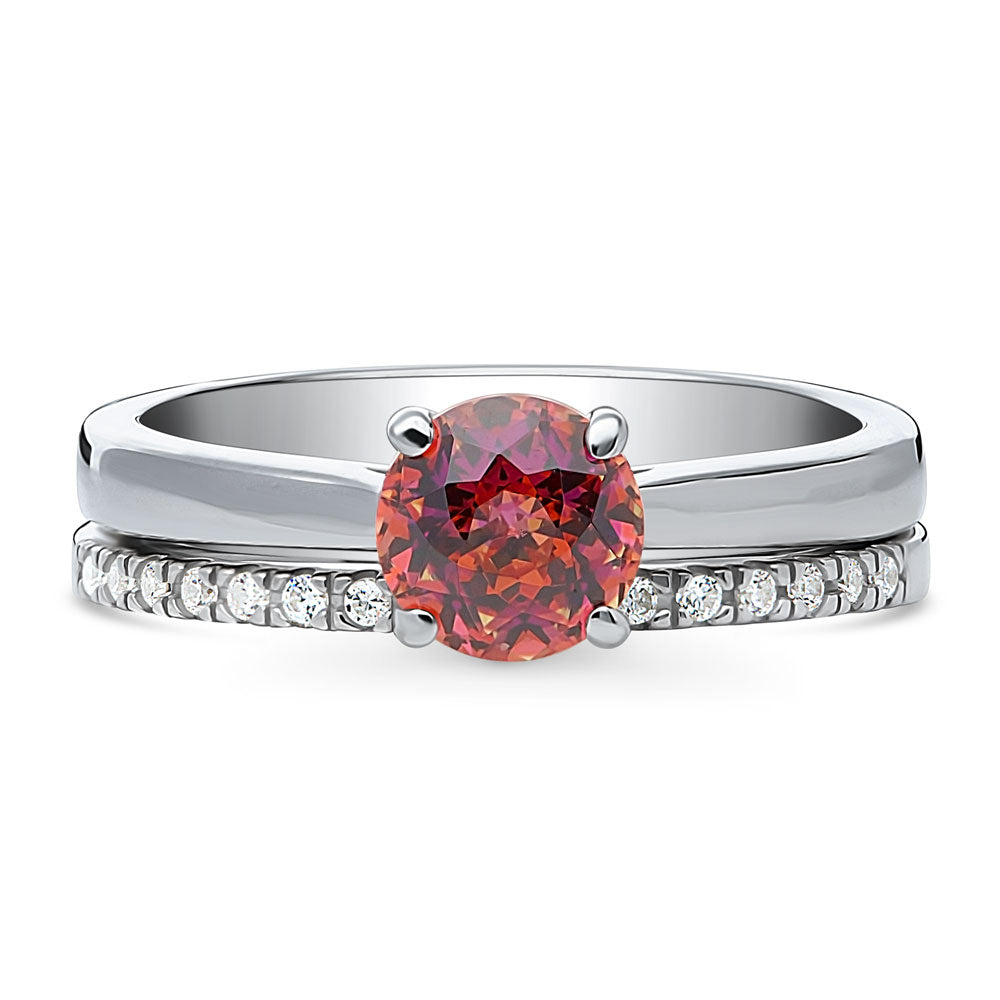 Kaleidoscope Solitaire Red Orange CZ Ring Set in Sterling Silver, 1 of 11