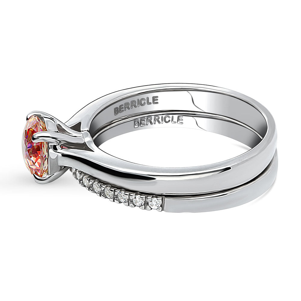 Angle view of Kaleidoscope Solitaire Red Orange CZ Ring Set in Sterling Silver, 5 of 11