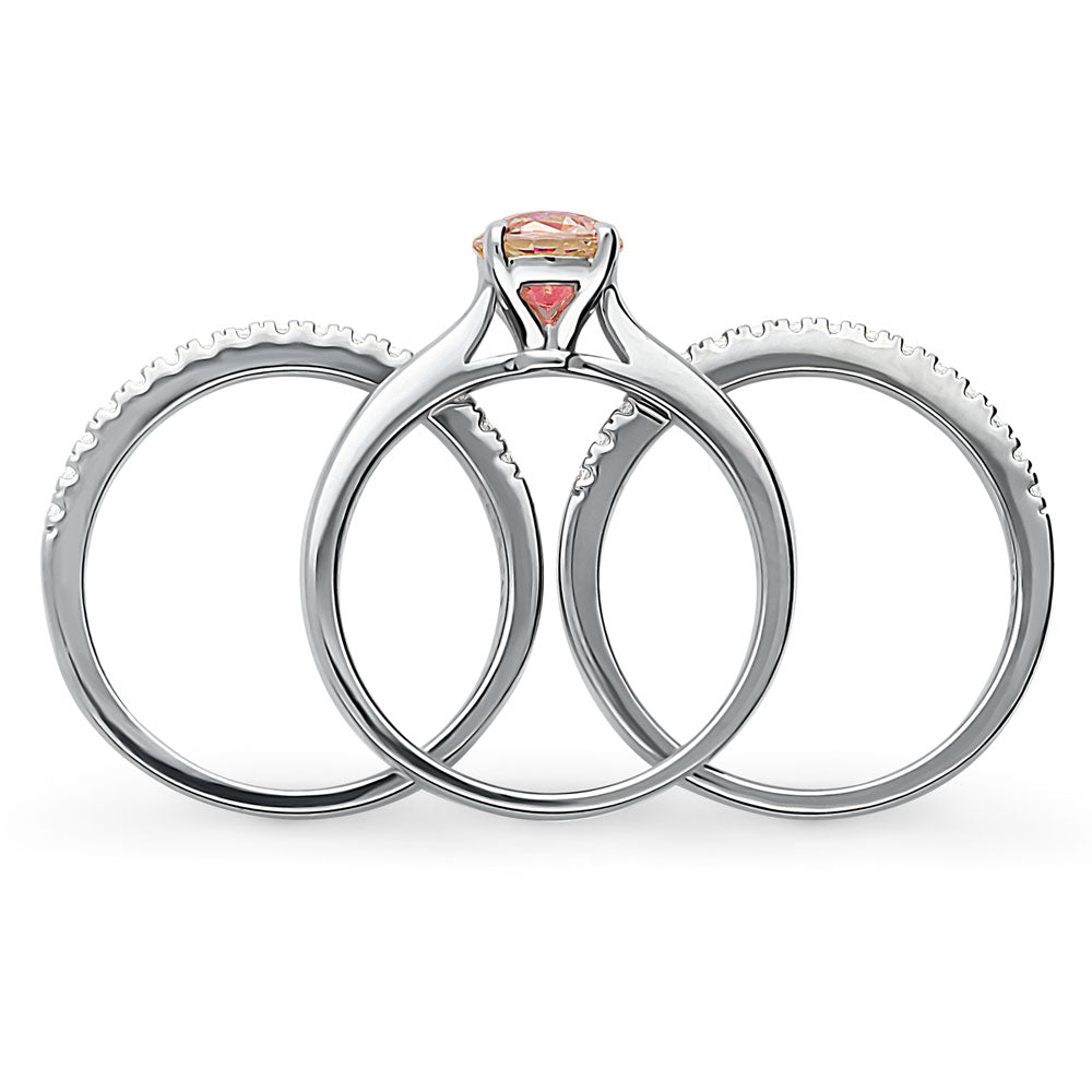 Kaleidoscope Solitaire Red Orange CZ Ring Set in Sterling Silver