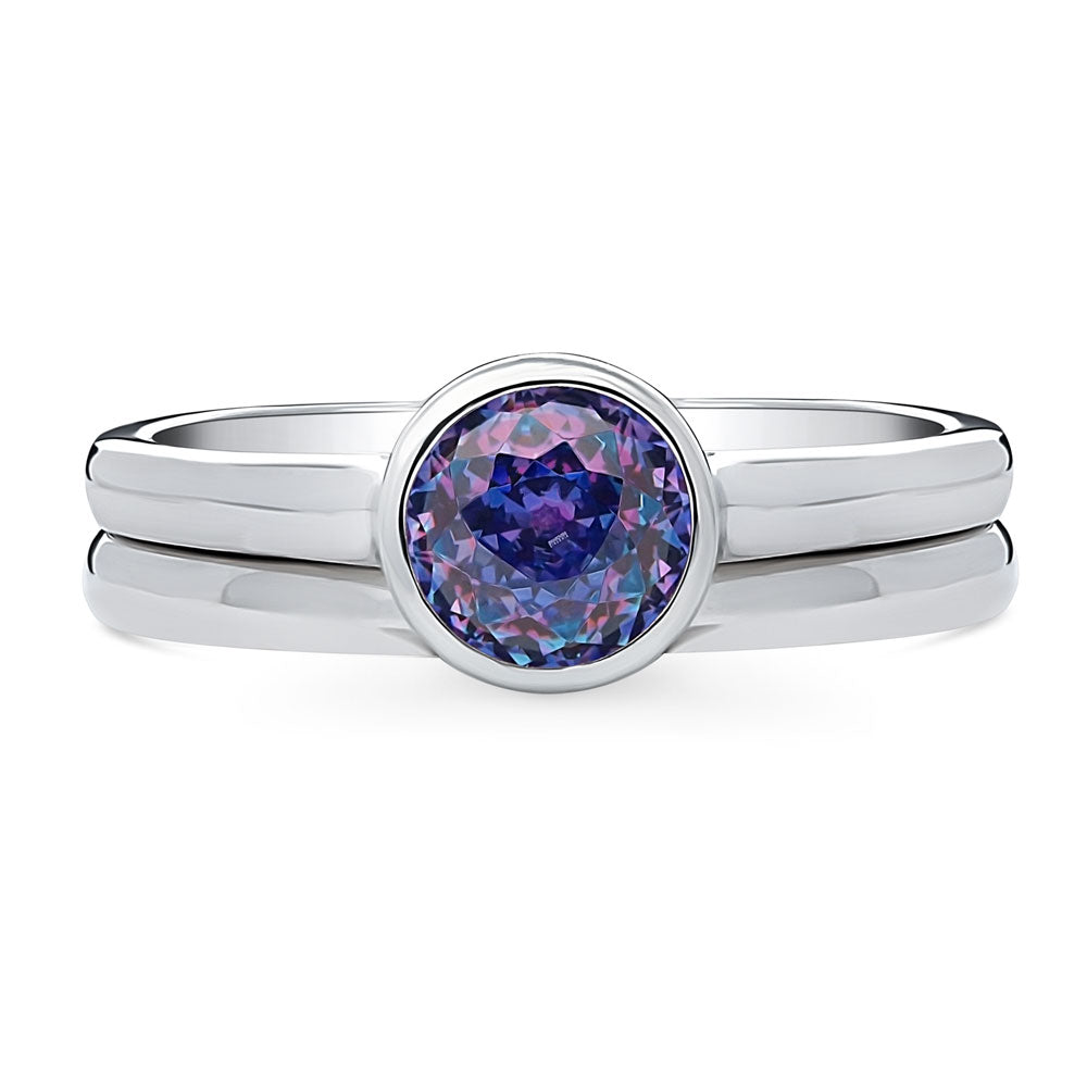 Solitaire Kaleidoscope Purple Aqua CZ Ring Set in Sterling Silver, 1 of 14