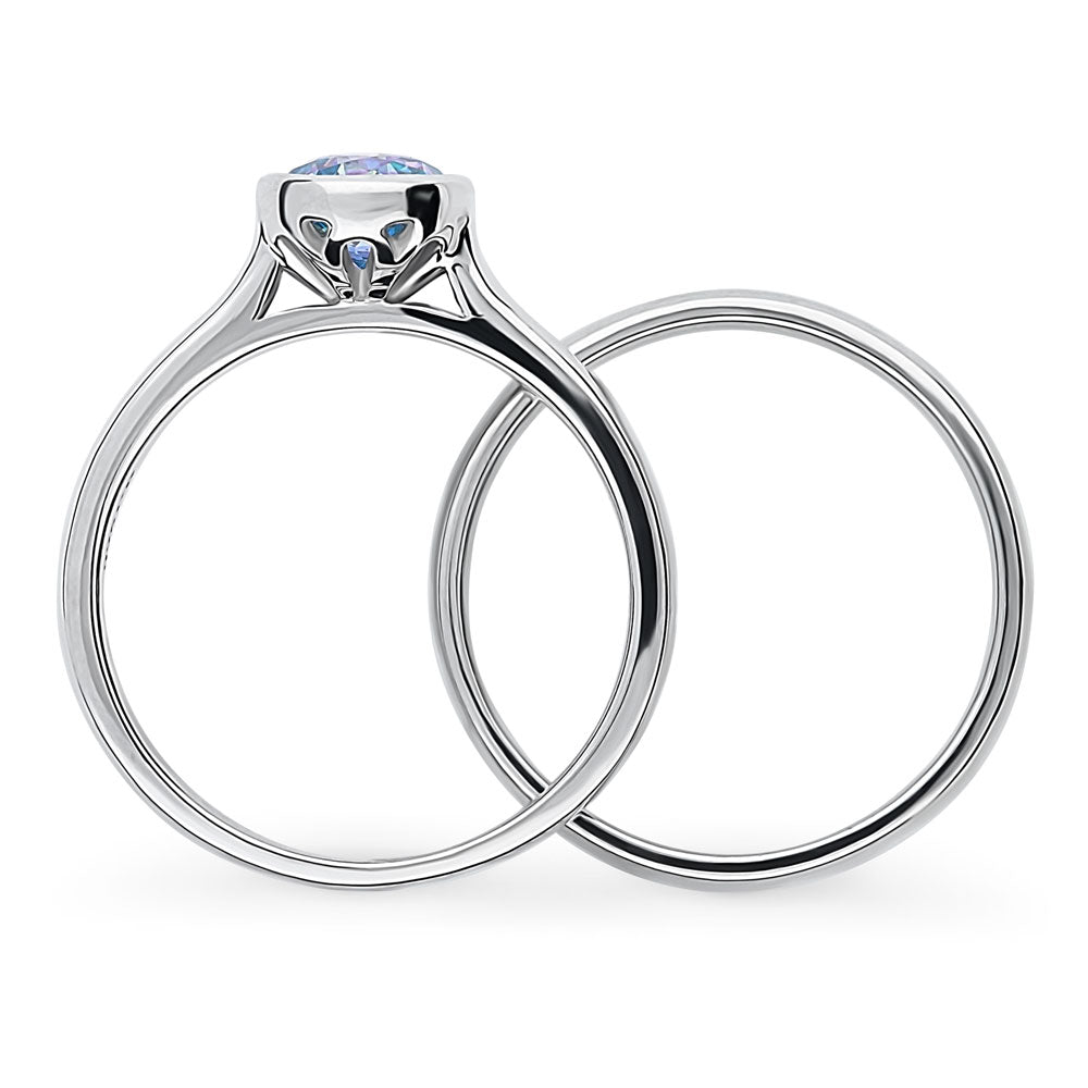 Alternate view of Solitaire Kaleidoscope Purple Aqua CZ Ring Set in Sterling Silver, 7 of 14