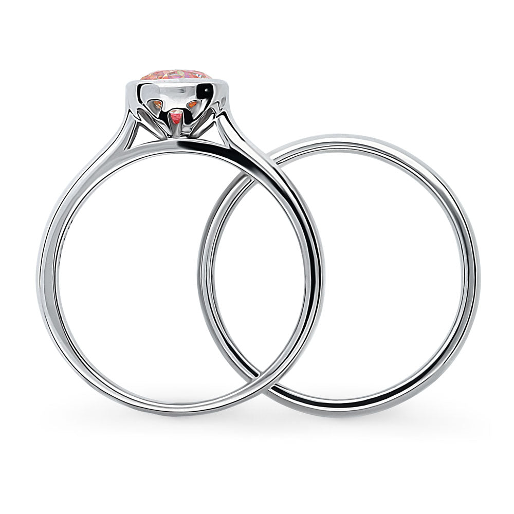 Alternate view of Kaleidoscope Red Orange Bezel Set CZ Ring Set in Sterling Silver, 7 of 14