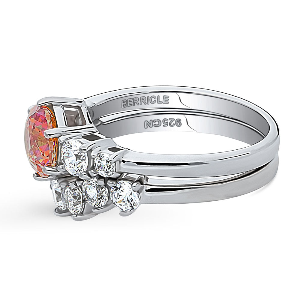 Kaleidoscope Solitaire Red Orange CZ Ring Set in Sterling Silver, side view