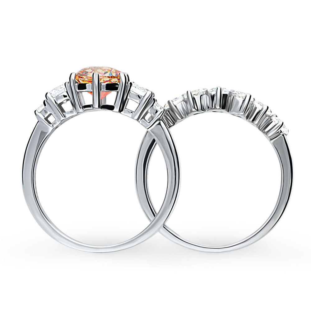Kaleidoscope Solitaire Red Orange CZ Ring Set in Sterling Silver