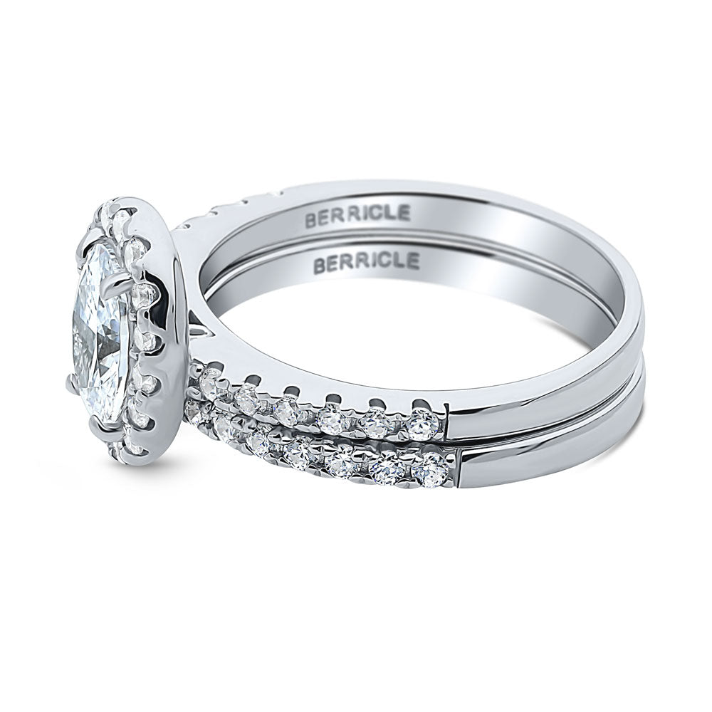 Angle view of Halo Oval CZ Ring Set in Sterling Silver, 3 of 16