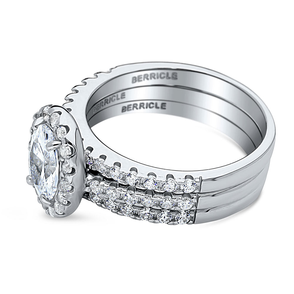 Angle view of Halo Oval CZ Ring Set in Sterling Silver, 5 of 15