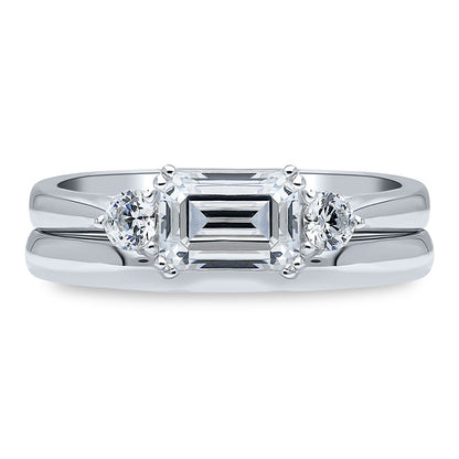 3-Stone East-West 1ct Emerald Cut CZ Ring Set in Sterling Silver