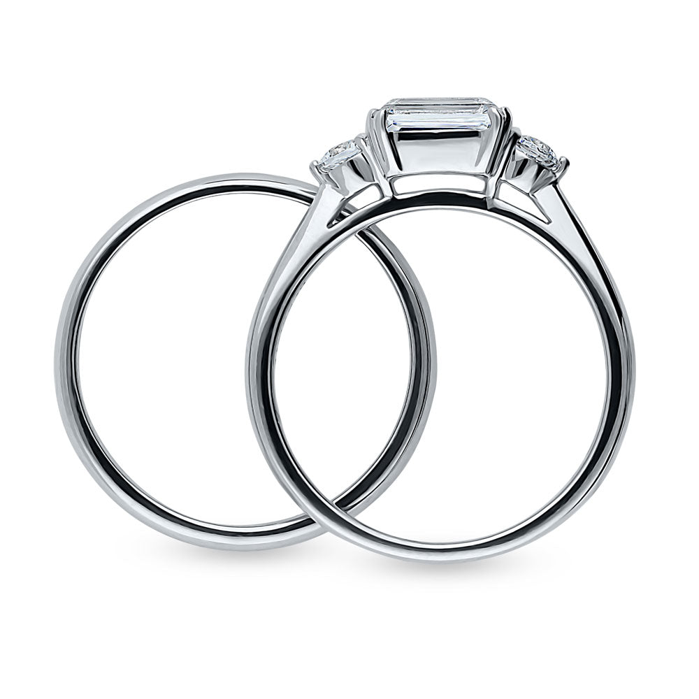 Alternate view of 3-Stone East-West 1ct Emerald Cut CZ Ring Set in Sterling Silver, 8 of 13