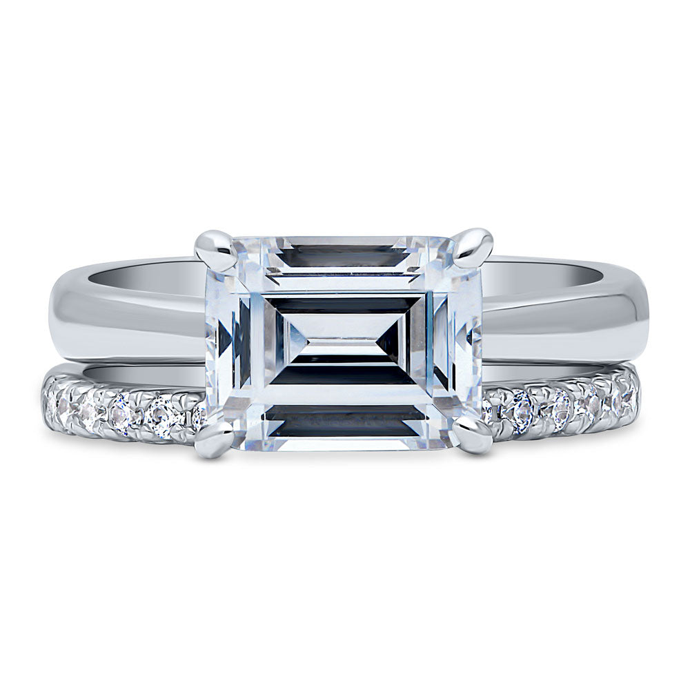 East-West Solitaire CZ Ring Set in Sterling Silver, 1 of 17