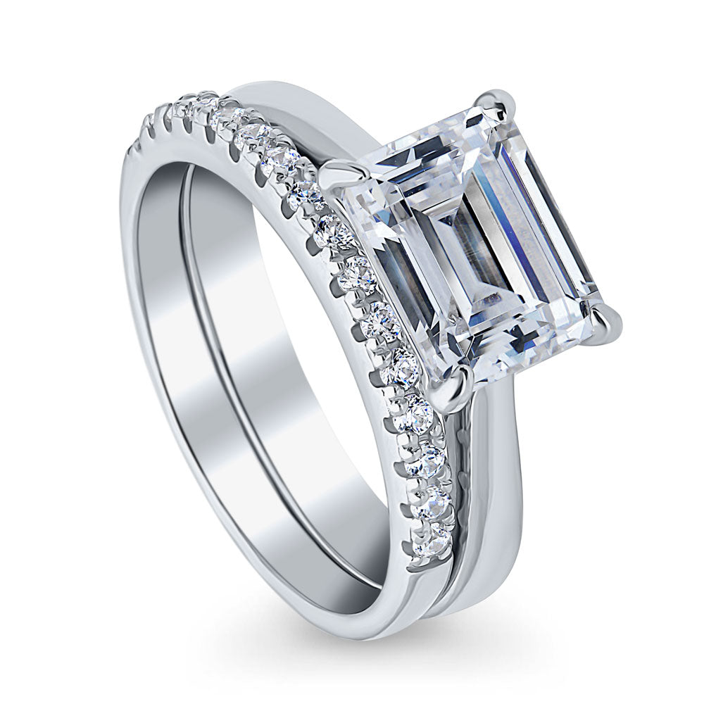 Front view of East-West Solitaire CZ Ring Set in Sterling Silver, 3 of 16