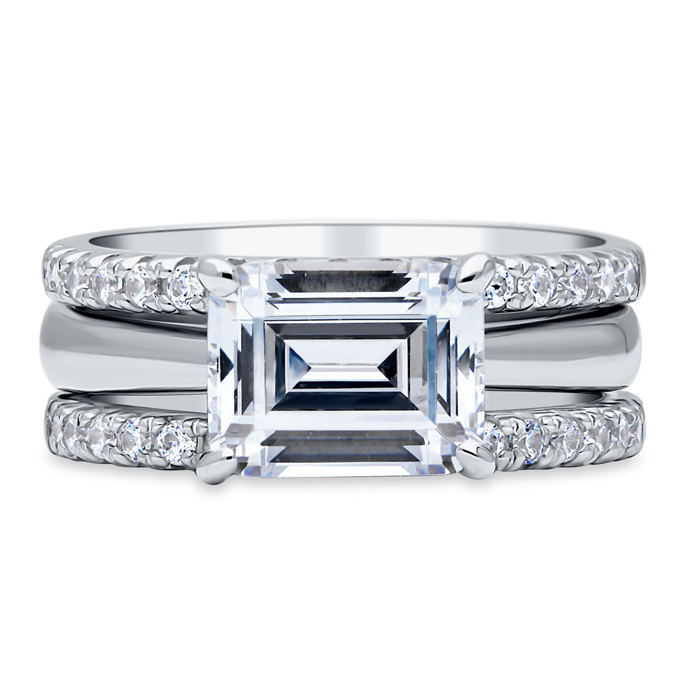 East-West Solitaire CZ Ring Set in Sterling Silver, 1 of 17
