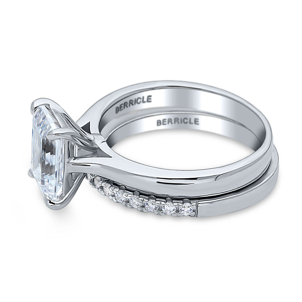 Solitaire 2.6ct Emerald Cut CZ Ring Set in Sterling Silver