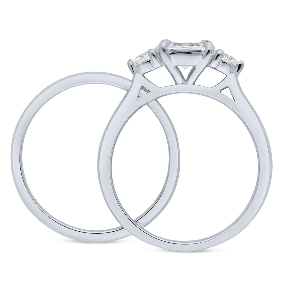 3-Stone East-West Oval CZ Ring Set in Sterling Silver
