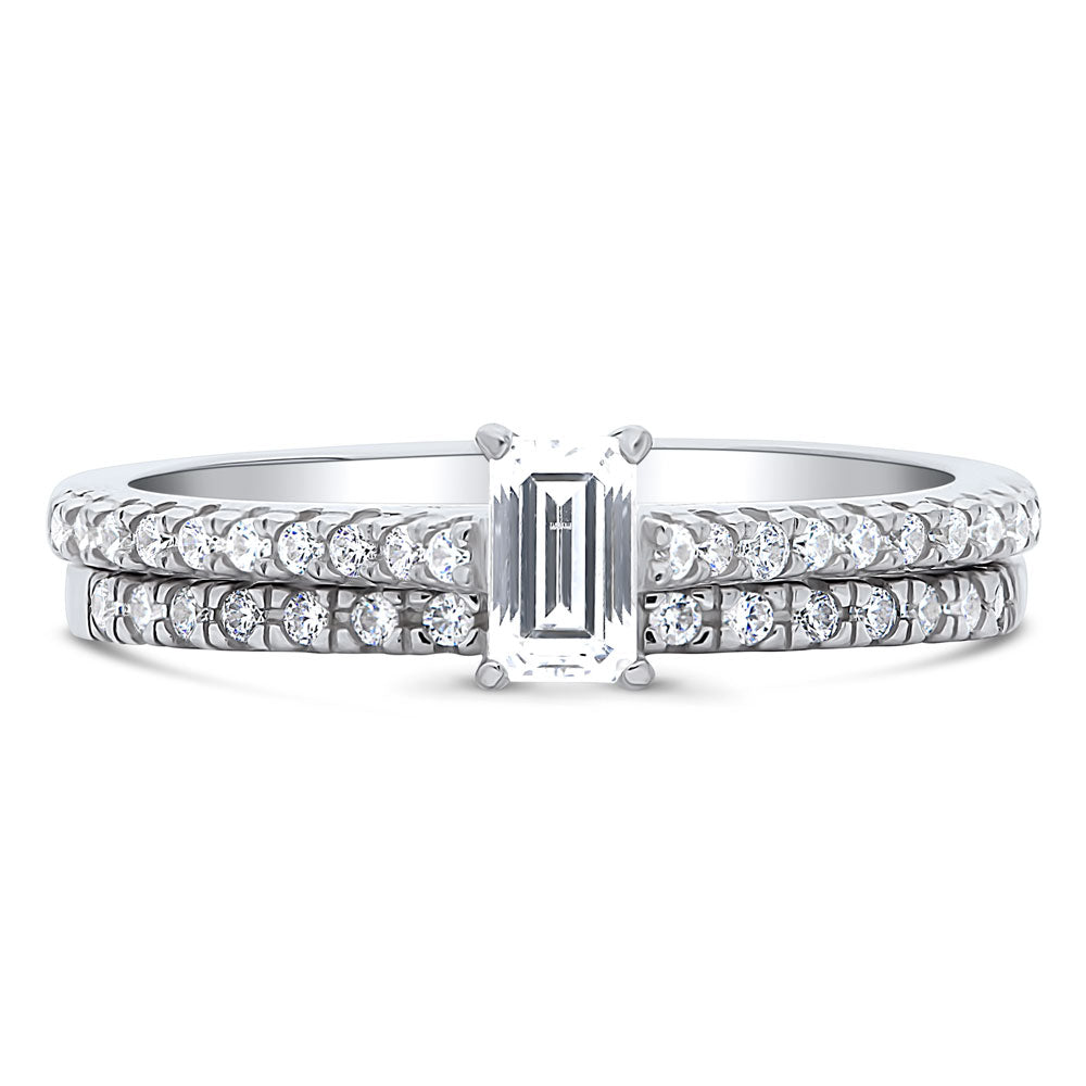 Solitaire 0.3ct Emerald Cut CZ Ring Set in Sterling Silver