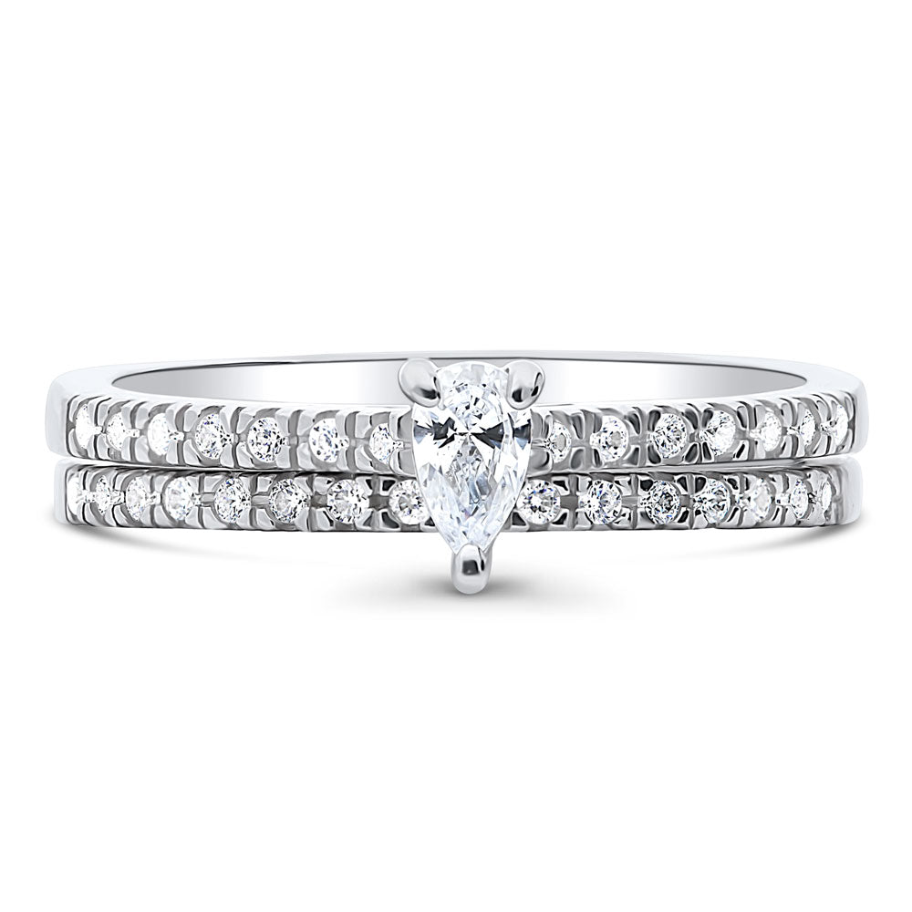 Solitaire 0.3ct Pear CZ Ring Set in Sterling Silver