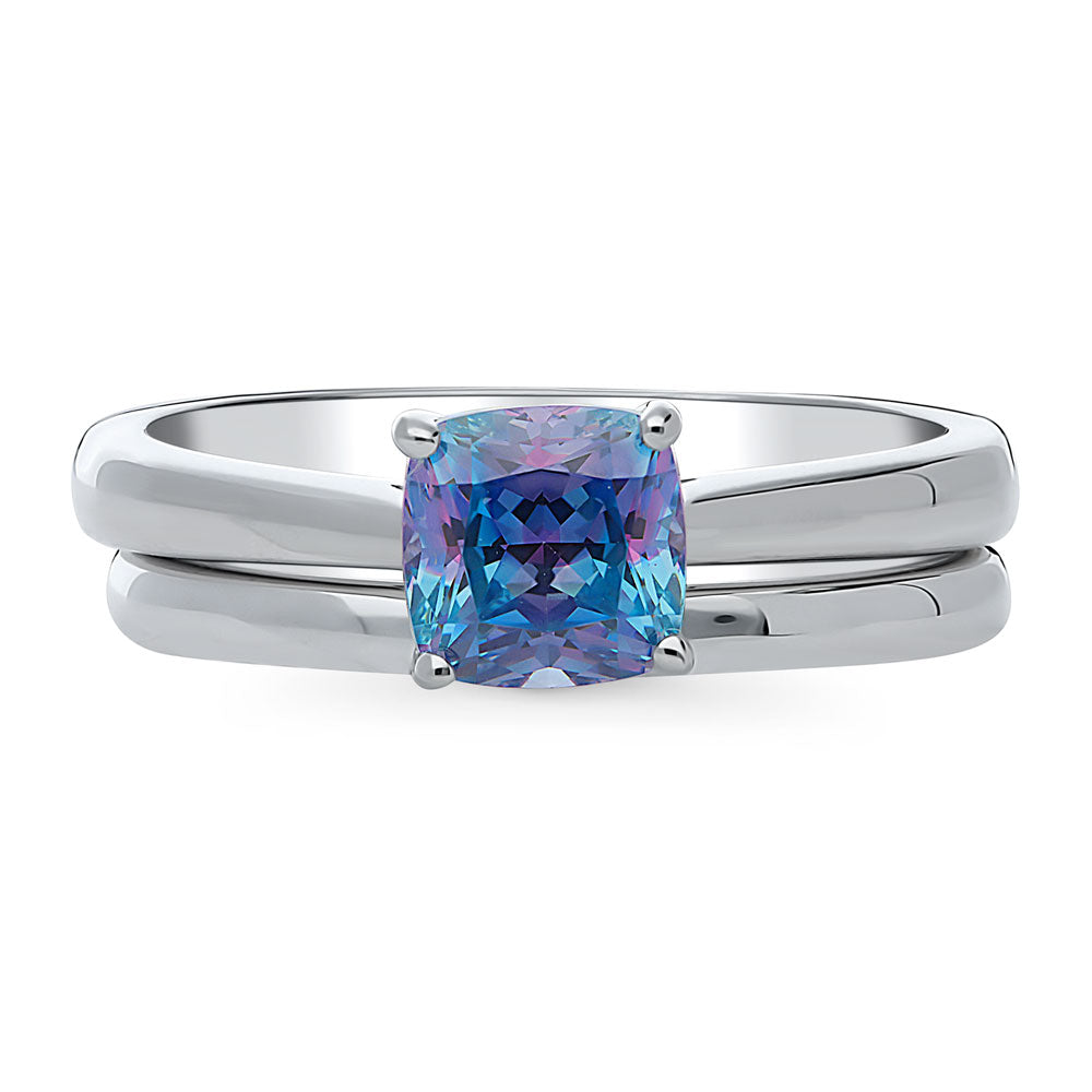 Kaleidoscope Solitaire Purple Aqua CZ Ring Set in Sterling Silver, 1 of 12