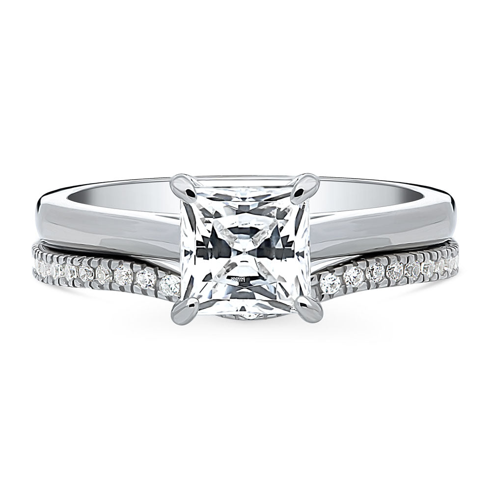 Solitaire Wishbone 1.2ct Princess CZ Ring Set in Sterling Silver, 1 of 13