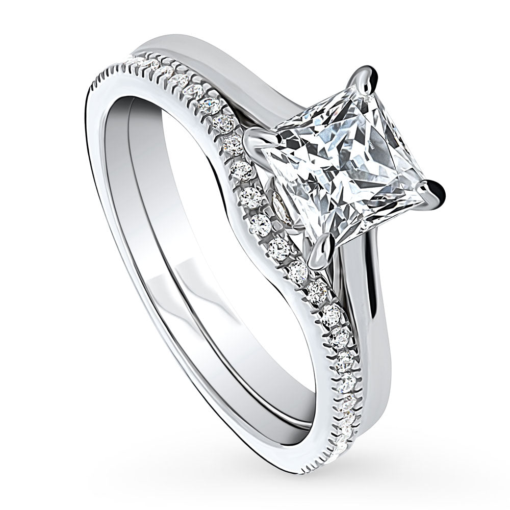 Solitaire Wishbone 1.2ct Princess CZ Ring Set in Sterling Silver