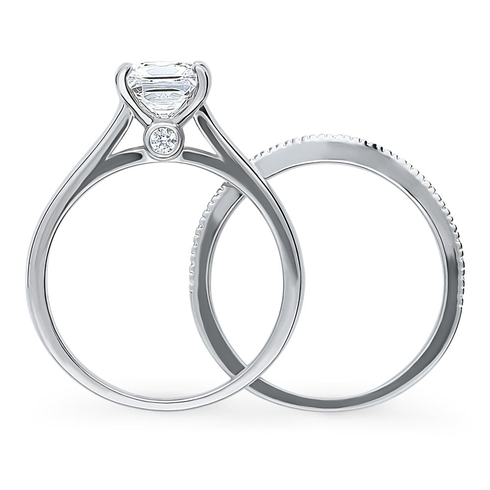 Alternate view of Solitaire Wishbone 1.2ct Princess CZ Ring Set in Sterling Silver, 8 of 13