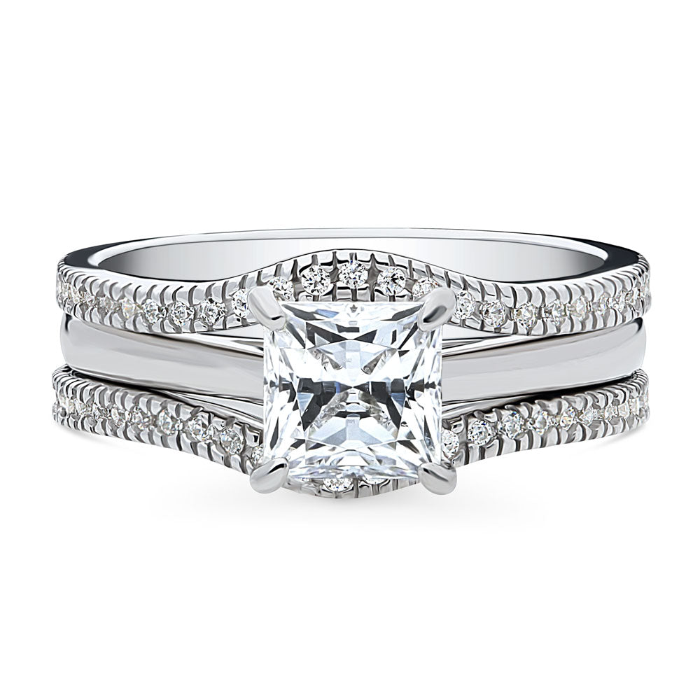 Solitaire Wishbone 1.2ct Princess CZ Ring Set in Sterling Silver, 1 of 15