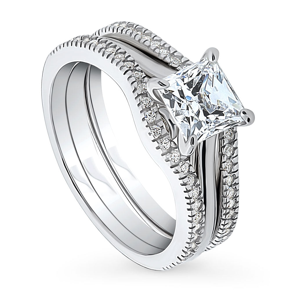 Front view of Solitaire Wishbone 1.2ct Princess CZ Ring Set in Sterling Silver, 3 of 15