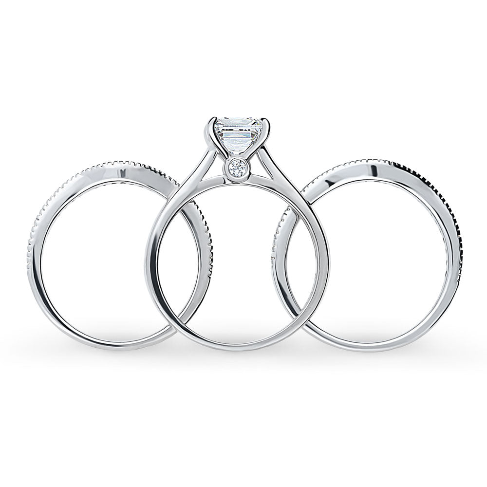 Alternate view of Solitaire Wishbone 1.2ct Princess CZ Ring Set in Sterling Silver, 7 of 15