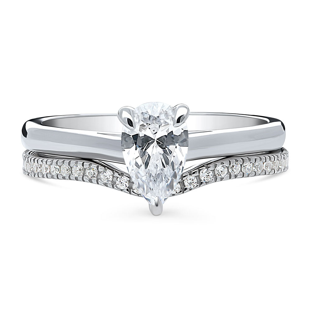 Solitaire Wishbone 0.8ct Pear CZ Ring Set in Sterling Silver