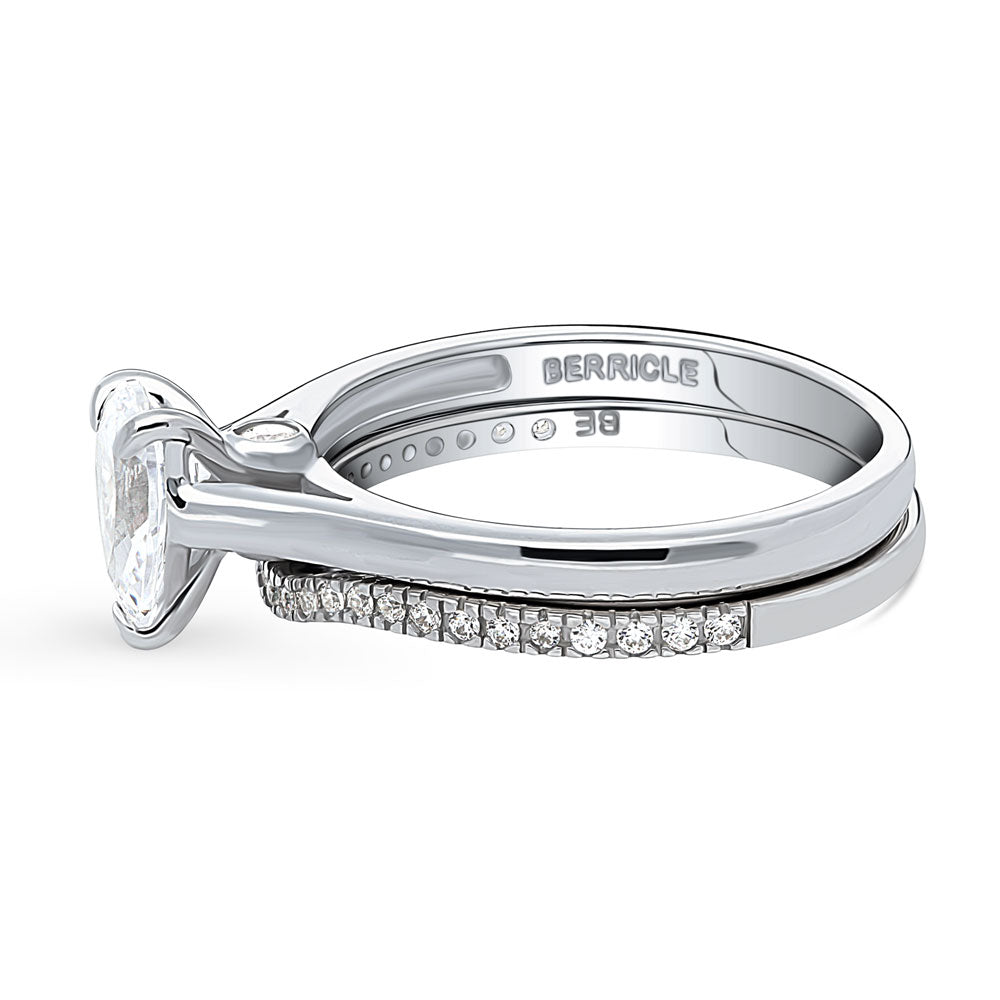 Angle view of Solitaire Wishbone 0.8ct Pear CZ Ring Set in Sterling Silver, 5 of 13