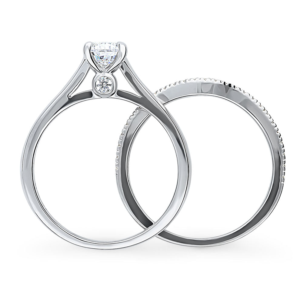 Alternate view of Solitaire Wishbone 0.8ct Pear CZ Ring Set in Sterling Silver, 8 of 13