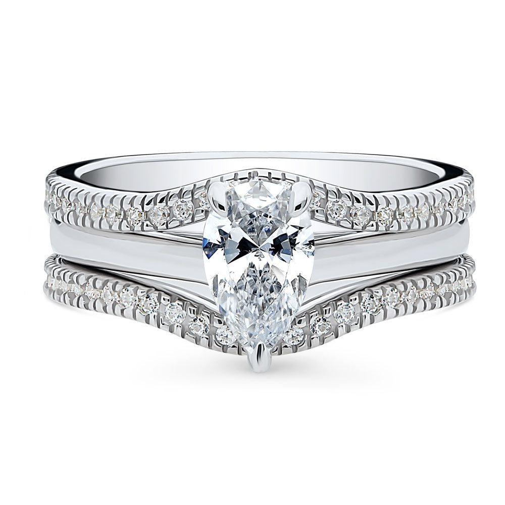 Solitaire Wishbone 0.8ct Pear CZ Ring Set in Sterling Silver