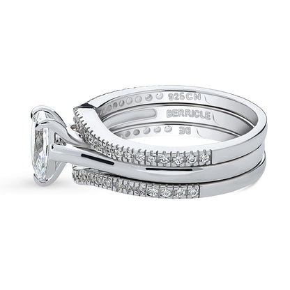 Solitaire Wishbone 0.8ct Pear CZ Ring Set in Sterling Silver
