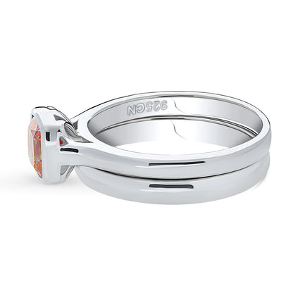 Solitaire Kaleidoscope Red Orange CZ Ring Set in Sterling Silver