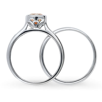 Solitaire Kaleidoscope Red Orange CZ Ring Set in Sterling Silver