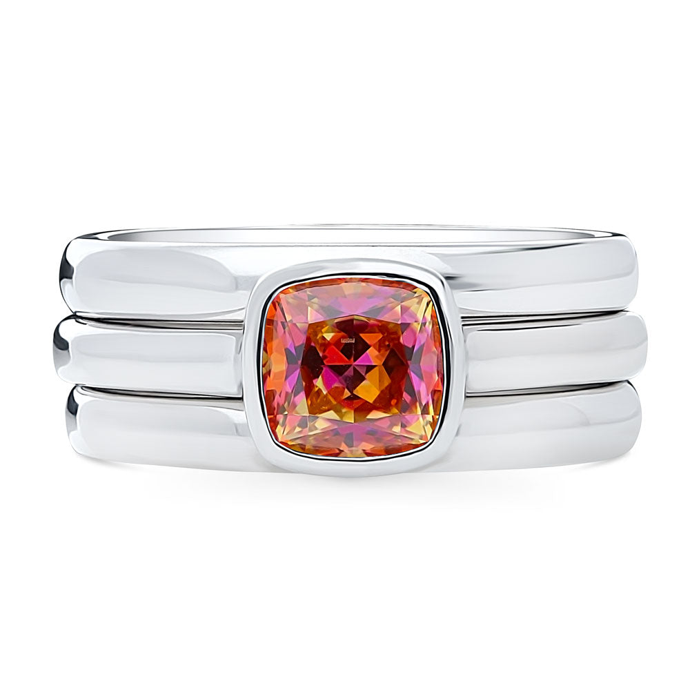 Solitaire Kaleidoscope Red Orange CZ Ring Set in Sterling Silver