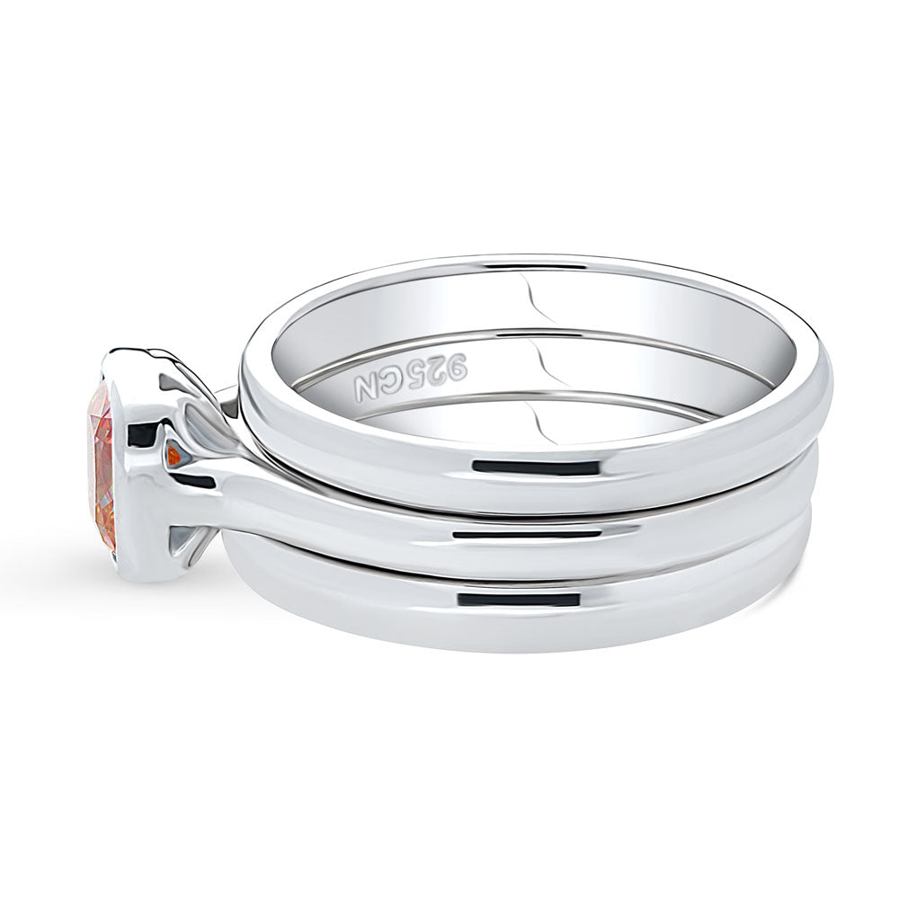 Angle view of Solitaire Kaleidoscope Red Orange CZ Ring Set in Sterling Silver, 5 of 11
