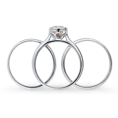 Solitaire Kaleidoscope Red Orange CZ Ring Set in Sterling Silver