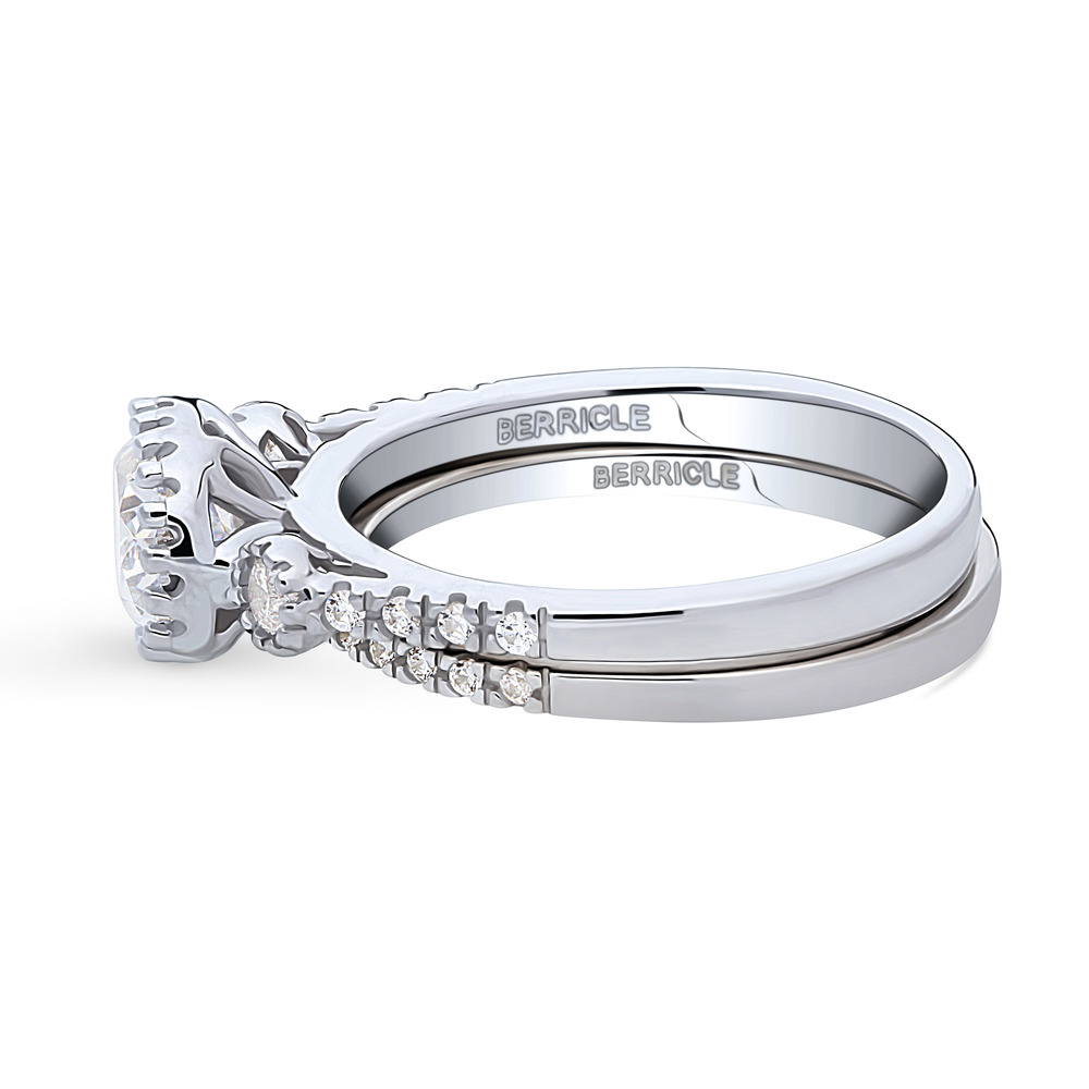 Angle view of 3-Stone 1.2ct Oval CZ Ring Set in Sterling Silver, 5 of 17
