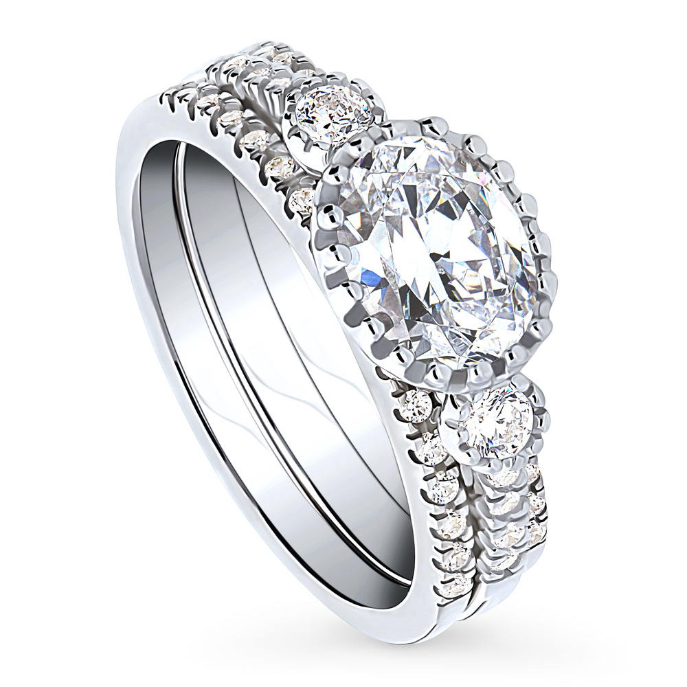 Front view of 3-Stone 1.2ct Oval CZ Ring Set in Sterling Silver, 4 of 17
