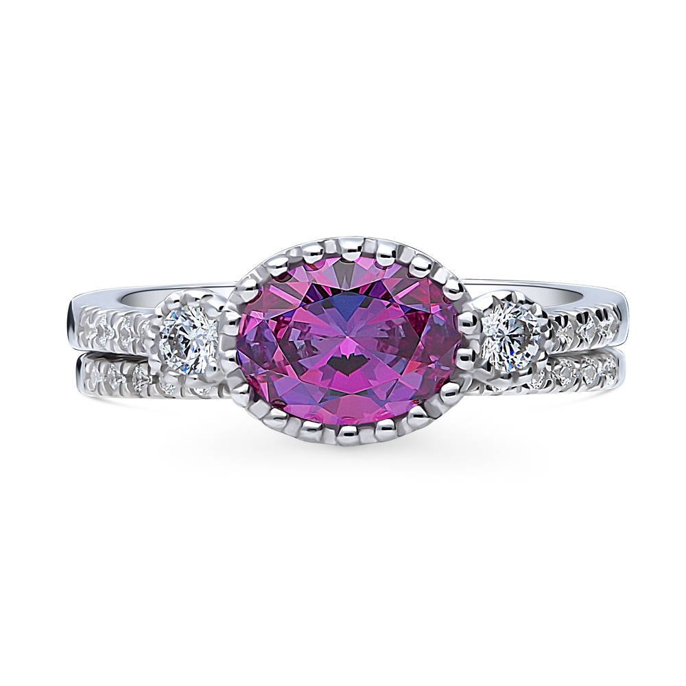 3-Stone 1.2ct Purple Oval CZ Ring Set in Sterling Silver, 1 of 13