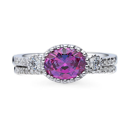 3-Stone 1.2ct Purple Oval CZ Ring Set in Sterling Silver