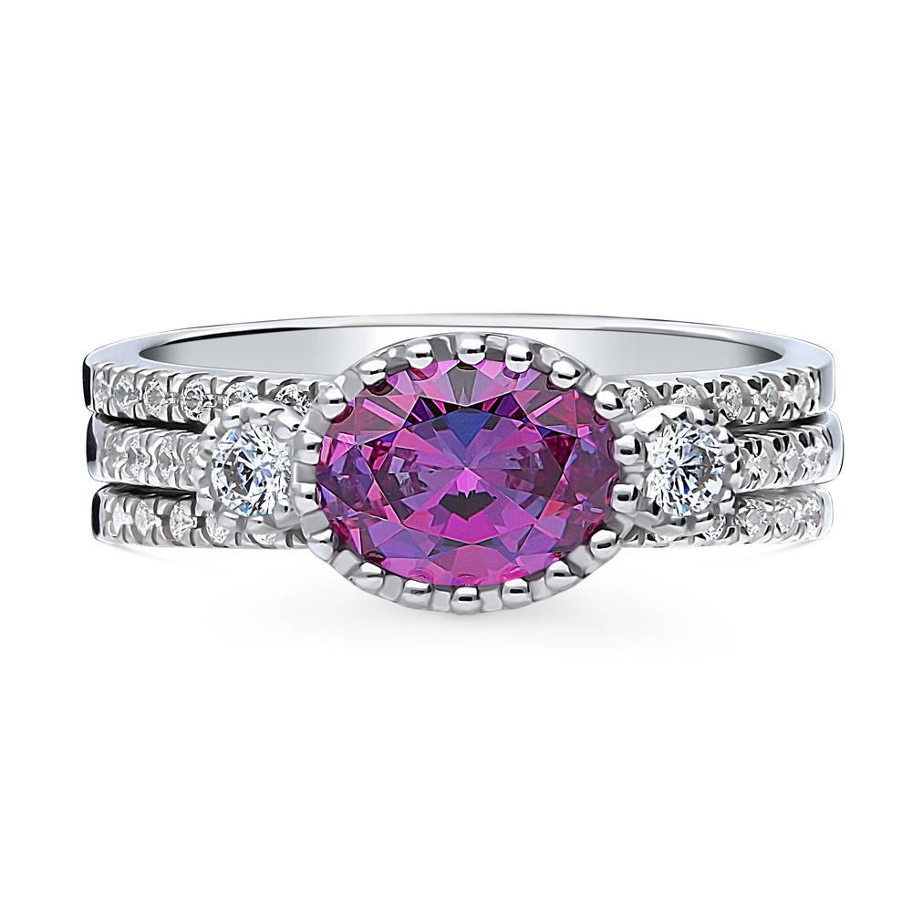 3-Stone Purple Oval CZ Ring Set in Sterling Silver, 1 of 13