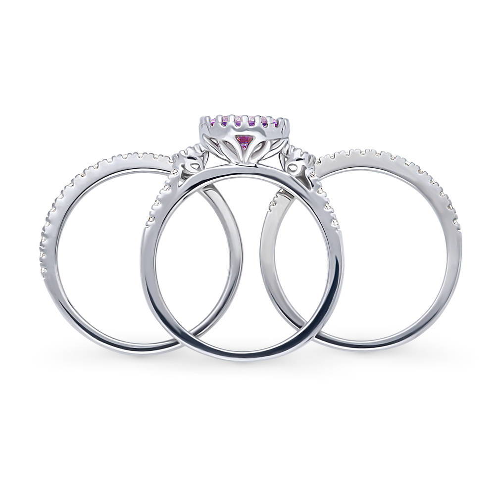 Alternate view of 3-Stone Purple Oval CZ Ring Set in Sterling Silver, 8 of 13