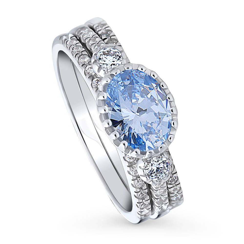 3-Stone Greyish Blue Oval CZ Ring Set in Sterling Silver