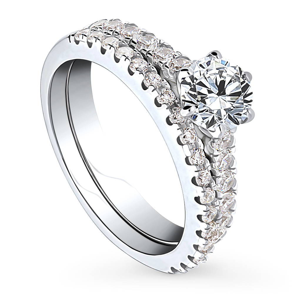 Front view of Solitaire 0.8ct Round CZ Ring Set in Sterling Silver, 3 of 14