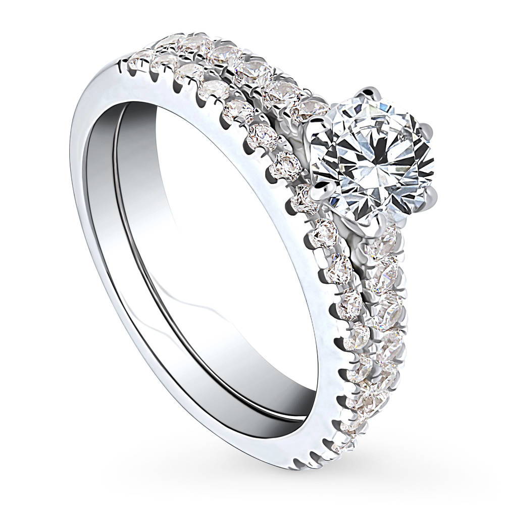 Front view of Solitaire 0.8ct CZ Ring Set in Sterling Silver, 4 of 15