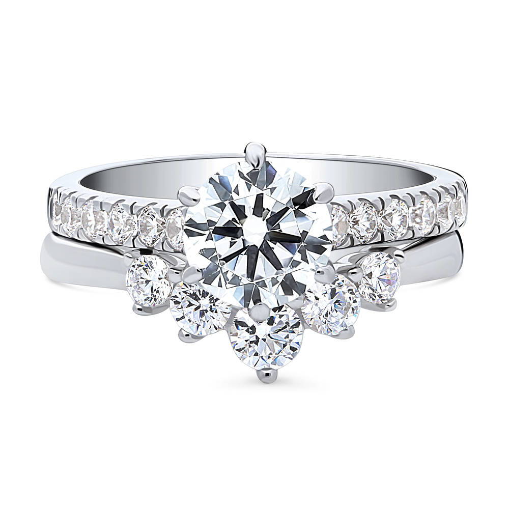 Solitaire 5-Stone Wishbone 1.25ct CZ Ring Set in Sterling Silver
