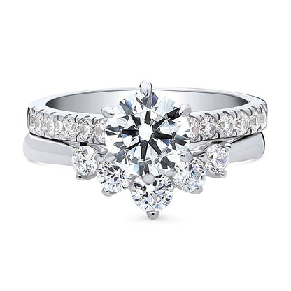 Solitaire 5-Stone Wishbone 1.25ct CZ Ring Set in Sterling Silver